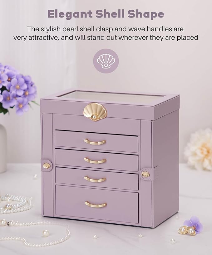 Enthralite Jewelry Box with 4 Drawers : Jewelry Display Organizer for Earrings Necklaces - Gift for Girls Women | Grey Purple