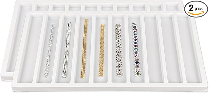 TheDisplayGuys For Your Modern Living 2-Pack 10-Compartments Vertical Flocked Velvet Jewelry Display Inserts - Tray/Case Liners - Bracelet Necklace Storage, (White) by The Display Guys