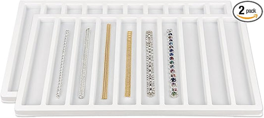 TheDisplayGuys For Your Modern Living 2-Pack 10-Compartments Vertical Flocked Velvet Jewelry Display Inserts - Tray/Case Liners - Bracelet Necklace Storage, (White) by The Display Guys