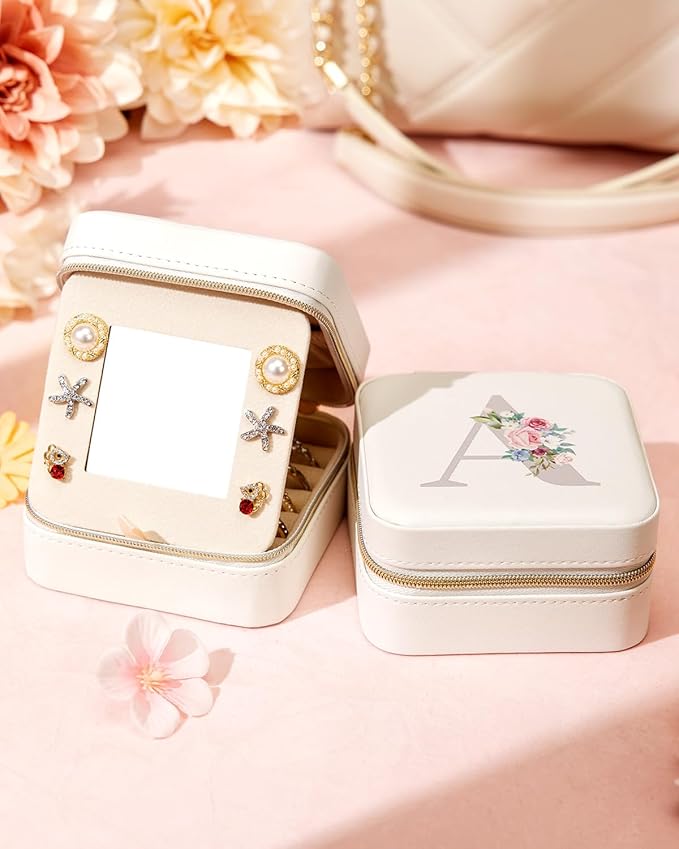 Enthralite Travel Jewelry Box for Girls: Traveling Jewelry Case Gift for Women - Mini Organizer for Necklaces Earrings White Z