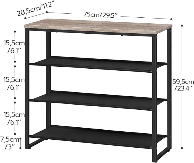 HOOBRO Shoe Rack, 4 Tier Shoe Storage Organizer with 3 Oxford Fabric Shelves and Top Panel, Holds 12-16 Pairs of Shoes for Entryway and Closet, Industrial, Greige BG47XJ01G1