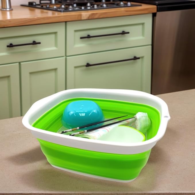 SAMMART 7.7L (2 Gallon) Collapsible Tub - Foldable Dishpan, Kitchen Sink for Camping - Indoor Outdoor Portable Washing Basin - Space Saving Plastic Washtub (Green, S)