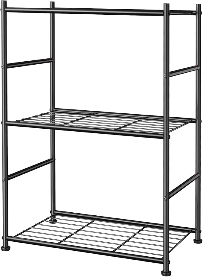 Sakugi 3-Tier Metal Storage Shelves - Space-Saving Shelf Organizer for Small Spaces, Compact Shelving Unit with Adjustable Feet for Kitchen, Garage, Laundry Room (17.7" x 12.5" x 30.1", Black)