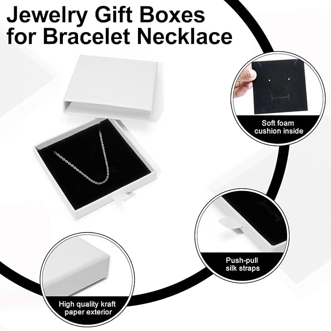 4 Pcs Jewelry Gift Box, 3.5×3.5x0.7Inch Cardboard Jewelry Boxes, Fancy Necklace Bracelet Earring Drawer Organizer Box, Kraft Empty Jewellery Boxes for Necklace Ring Earring Display Box(White)