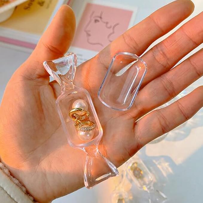 FZBNSRKO 50 Pcs Clear Candy Shaped Jewelry Box,Mini Jewelry Organizer Boxes Lovely Plastic Candy Container DIY Jewelry Accessories for Wedding Party Travel Valentine's Day(transparent)