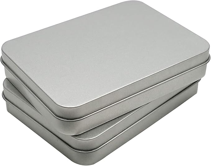 Hulless 2 Pcs Metal Hinged Tin Box Container Mini Portable Small Storage Container Kit Tin Box Container, Home Storage 4.5x3.3x0.9 inch, Silver