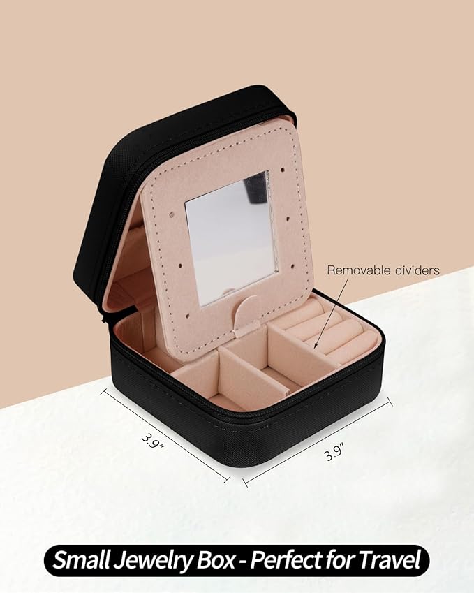 Uygafly Travel Jewelry Case - Personalized Jewelry Box for Women,Small Jewelry Organizer Cute Jewelry Organizers and Storage Aesthetic,Travel Essentials Birthday Gifts for Girls Women | Black,J