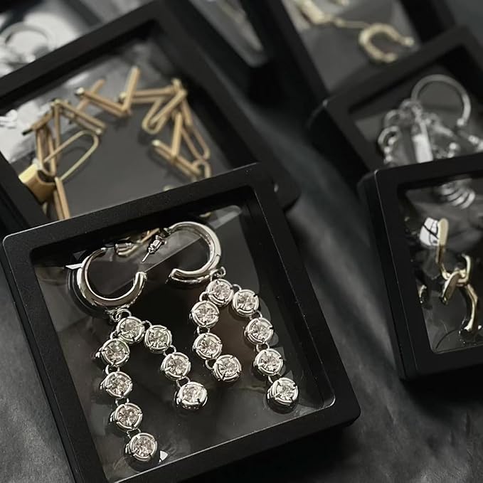 12PCS 3D Floating Frame Display Stand, Jewelry Box, Gift Box, Ornament Organizer, Small Travel Jewelry Box, PE Film Anti-Oxidation, Suspended Display Box Stackable (3.54*3.54，Type 1)