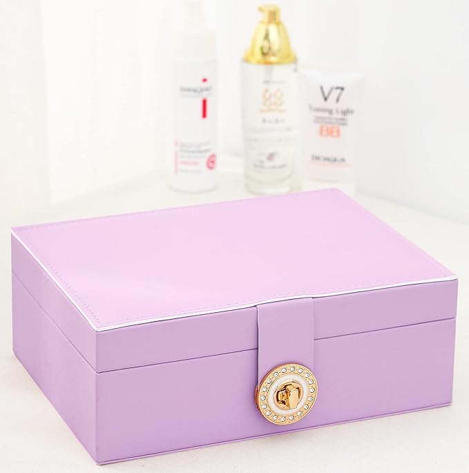 Earrings Jewelry Box for Girls, Large Capacity Jewelry Organizer with 40-Pair Earring Board, 2-Layer Leather Jewelry Storage Box for Necklaces Rings Bracelets with Removable Tray, LightPurple