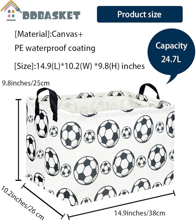 Rectangular Soccer Basket Kids Storage Bins Baby Boy Basket Kids Toy Storage Bin Organizer Box Boys Room Decor for Home(Soccer)