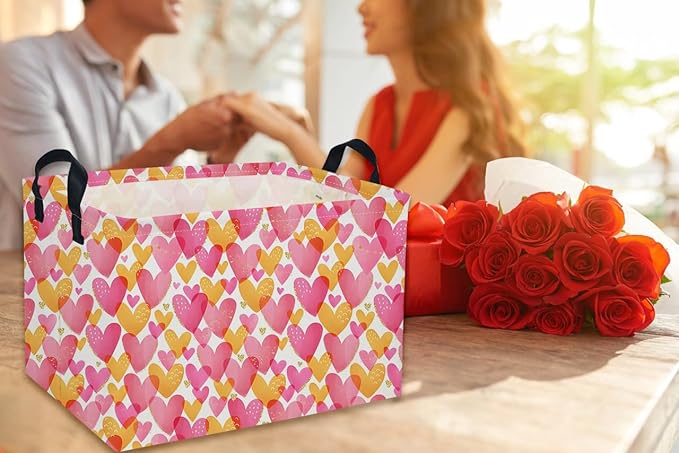 Rectangular Valentine's Day Baskets,Heart Basket,Pink Girls Basket Kids Storage Bin Love Room Decor for Home.(Shining Love)