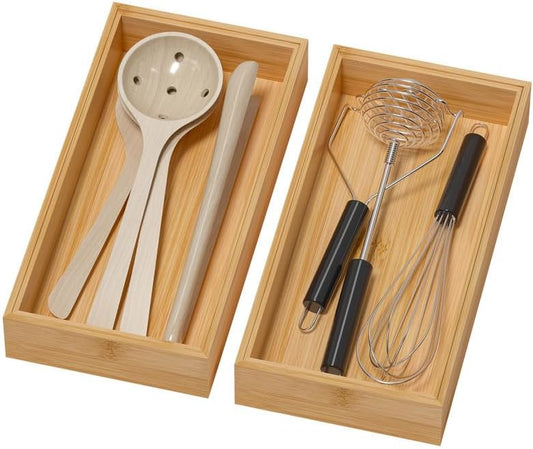 Lixple Bamboo Kitchen Drawer Organizer, 2 Pack, 12" x 6" x 2" by Lixple
