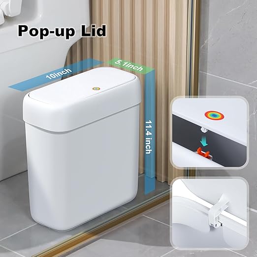 funest Bathroom Small Trash Can with Lid,10L / 2.7 Gallon Slim Garbage Bin Wastebasket with Press Top Lid for Bedroom,Rv,Office,Kitchen,Craft Room (Pack of 2)