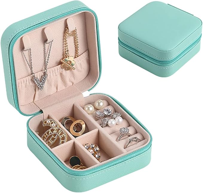 Mini Jewelry Travel Case,Small Travel Jewelry Organizer,Travel Portable Jewelry Case for Ring, Pendant, Earring, Necklace, Bracelet Organizer Storage Holder Boxes (Blue)
