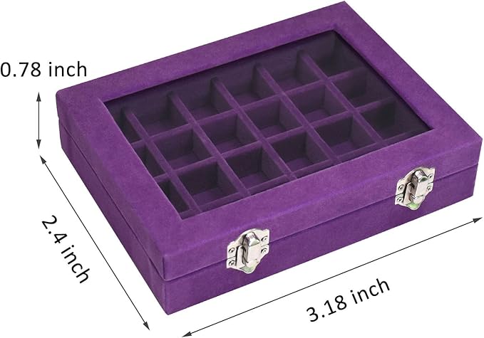 Vicoter Velvet Jewelry Box 24 Grid Jewelry Ring Display Organiser Box Tray Holder Earrings Storage Case for Girls Wife Mom Women (Purple)
