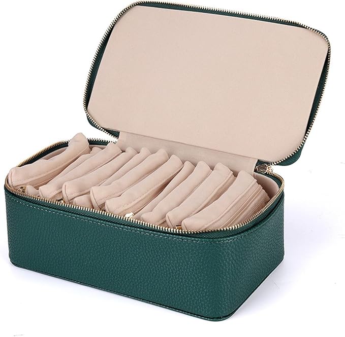 NCONCO Travel Jewelry Box, Portable PU Leather Travel Jewelry Organizer with 12pcs Velvet Bags Compact & Lightweight Travel Jewelry Case for Necklaces Rings Earrings Sorting Storage