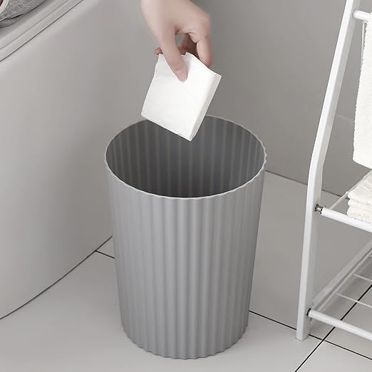 JiatuA Small Trash Can Plastic Wastebasket Round Garbage Container Bin for Bathroom, Kitchen, Bedroom, Home Office, College Dorm, Grey 2 Pack