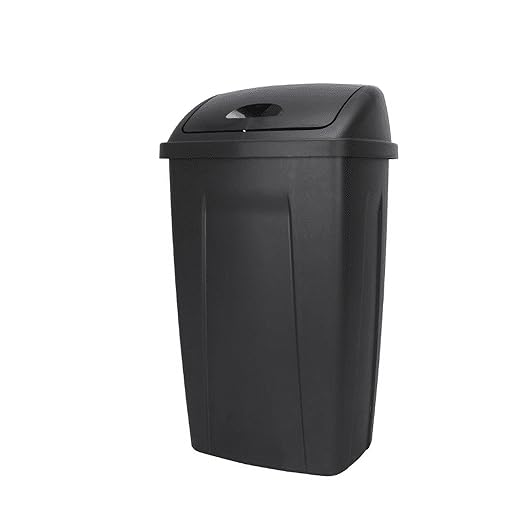 13-Gallon Black Plastic Kitchen Trash Can with Swing Top Lid
