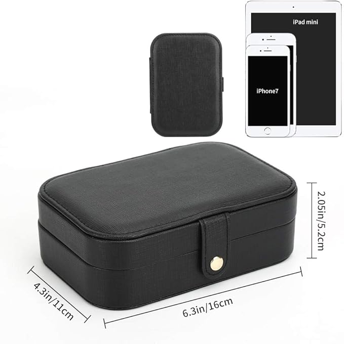 FEISCON Small Jewelry Box Necklace Ring Storage Organizer Mini Jewelry case Double Layer Travel Jewelry Organizer for Women Girls Gift/Black