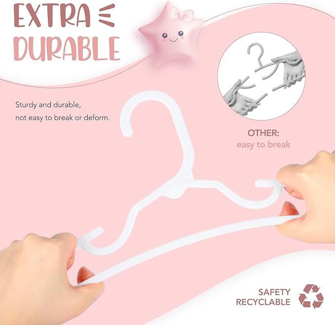 HOUSE DAY Plastic Baby Hangers for Closet 60 Pack, Durable Plastic Kids Hangers for Baby Clothes, Thin & Compact Childrens Hangers, Space Saving White Baby Hanger, Small Hanger for Kids Clothes