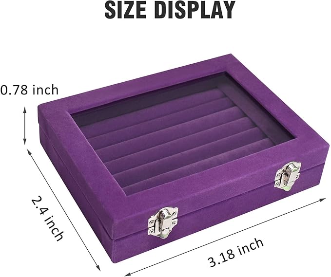 Vicoter Rings Organizer Tray 7 Slots Velvet Jewelry Earring Storage Box with Transparent lid Jewelry Display Case for Girls Wife Mom Women (Purple)