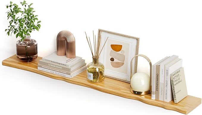 Floating Shelves for Wall Rustic Farmhouse 55 Inch Floating Shelf Bathroom Wooden Shelves for Wall Mounted Live Edge Pine Shelf with Unique Natural Grain for Living Room Bedroom Kitchen (Natural)
