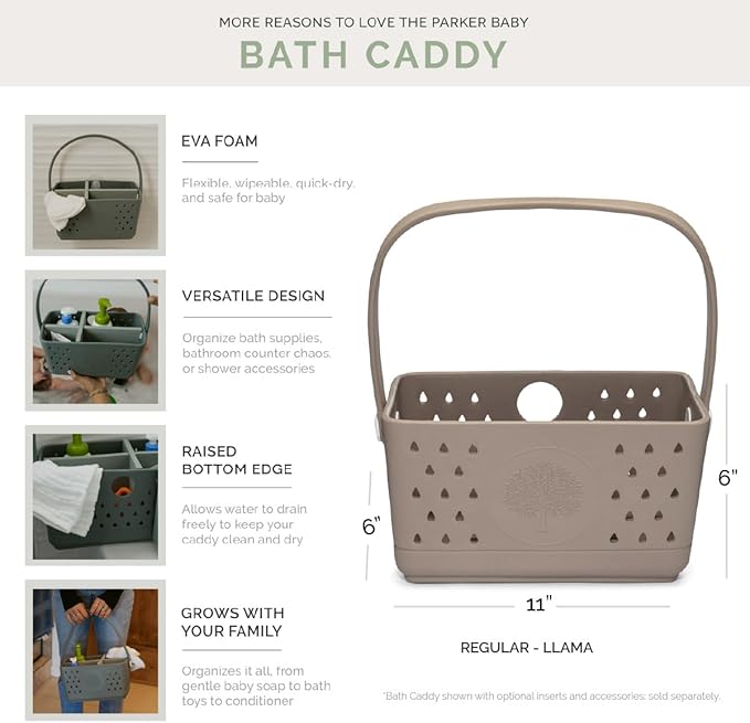 Parker Baby Bath Caddy | BPA Free & Food Grade Shower Caddy Organizer for Toys & Supplies | Quick-Dry, Sturdy & Perfect Size Shower Basket w/Handle in Neutral Colors