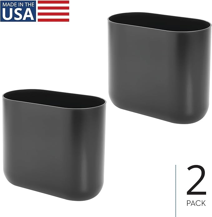 iDesign Small Slim Plastic Bathroom Trash Can, Garbage Can for Bedroom, Office, Desk, Dorm, 2-Pack, Gray