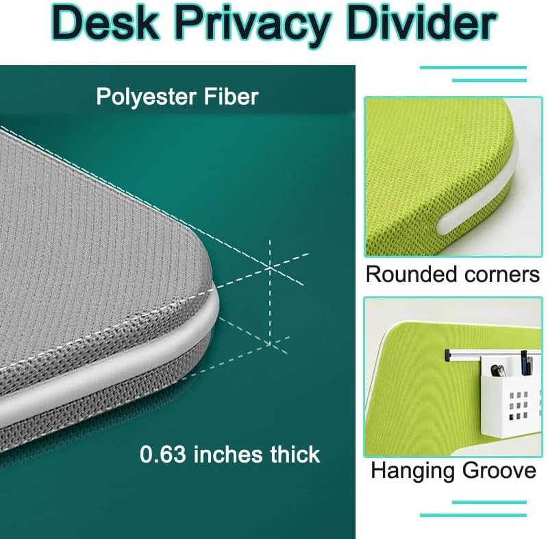 Removable Clamp-on Desk Divider, Portable Table Privacy Board, Freestanding Panel with 2 Clips for Offices Library(Green,11.8x31.5in) - Image 3
