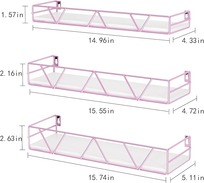 Amaoot Floating Shelves Set of 3, Home Wood Wall Shelf, Farmhouse Shelf for Bedroom, Wall Mounted Floating Shelf for Living Room, Bedroom, Bathroom, Kitchen, Office (Pink)