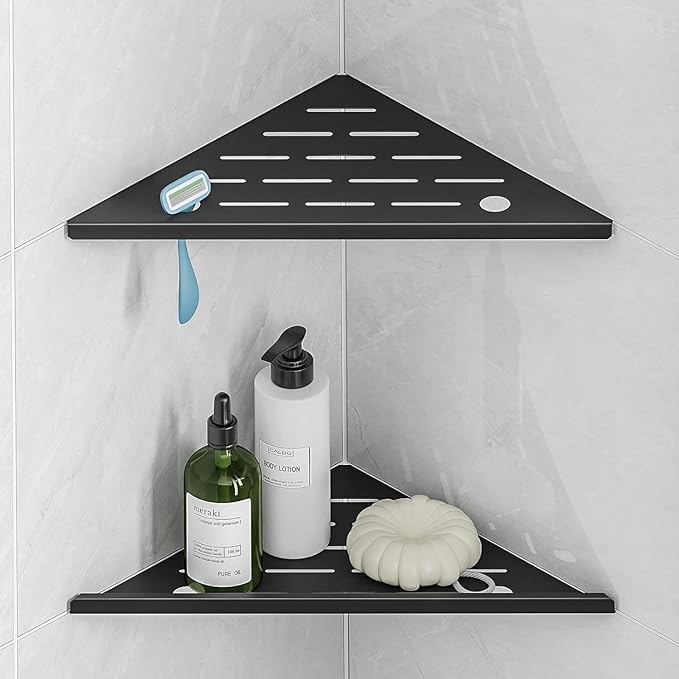 Corner Shower Shelves with Razor Hole, Modern Sturdy Shower Caddy, 10" 304 Stainless Steel Shower Organizers Bathroom Shelf for Tile Wall, No Drilling Grout Mount Shelf for Shower,Bathroom Accessories