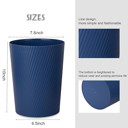 UUJOLY Small Trash Can Wastebasket Garbage Can Container Bins for Bathrooms, Laundry Room, Kitchens, Offices, Kids Rooms, Dorms (Navy Blue)