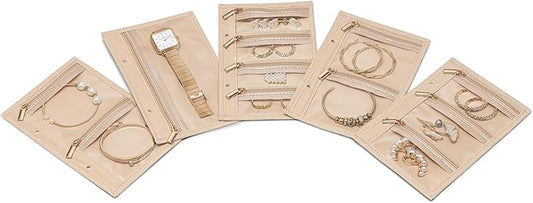 VLANDO Travel Jewelry Bags,Jewelry Storage Pouch,5 Pcs Clear Velvet Zipper Pockets Bag for Travel Business Trip Jewelry Organizer for Women Girls