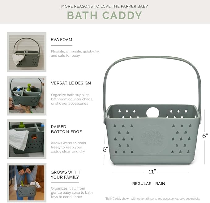 Parker Baby Bath Caddy | BPA Free & Food Grade Shower Caddy Organizer for Toys & Supplies | Quick-Dry, Sturdy & Perfect Size Shower Basket w/Handle in Neutral Colors