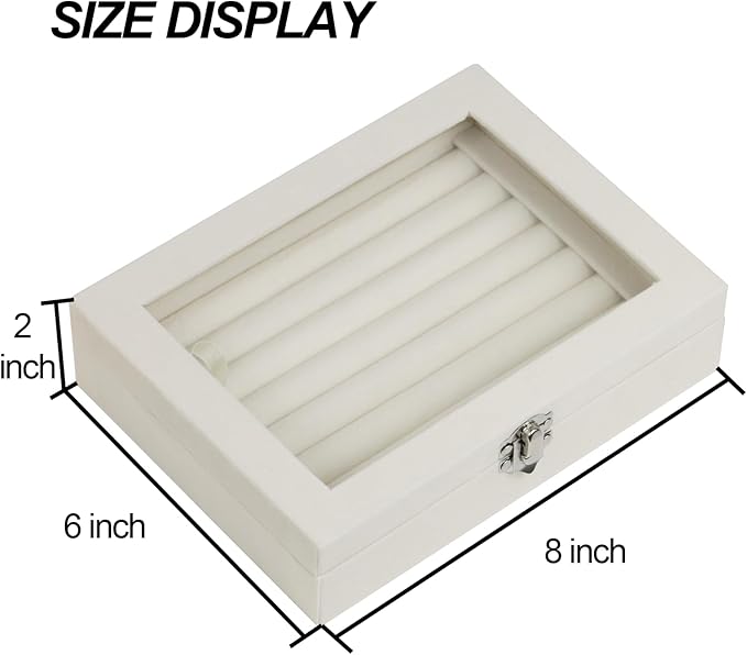 Fordonral Velvet Jewelry Organizer Box, Jewelry Drawer Organizers Trays, Earring Ring Necklace Holder Display Case (Beige, Ring Box)