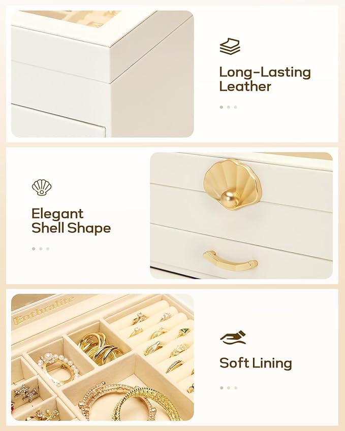 Enthralite Jewelry Box with 1 Drawer: Display Organizer for Earrings Necklaces - Gift for Girls Women (White)