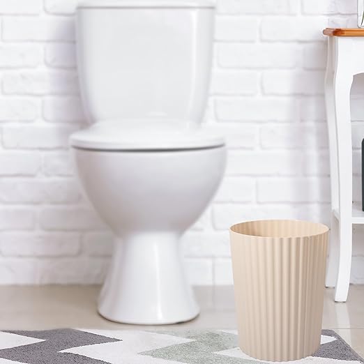 JiatuA Small Trash Can Plastic Wastebasket Round Garbage Container Bin for Bathroom, Kitchen, Bedroom, Home Office, College Dorm, Beige 2 Pack