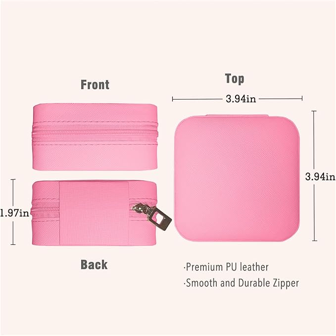 Small Travel Jewelry Box, Portable Mini Jewelry Leather Box Jewelry Ring Organizer Case Storage Holder Gift Boxes for Girls Women, Rose pink
