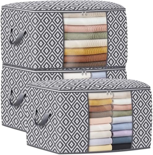 100L 3 Pack Storage Bags, Foldable Clothes Bins with Clear Window, Gray by StorageTastic
