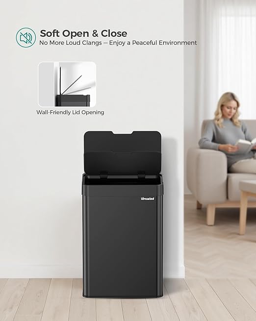 Kitchen Trash Can Touchless, 13 Gallon/50 Liter Stainless Steel Automatic Motion Sensor Trash Can, Type-C Rechargeable Garbage Can with Lid, Silent Close, Touchless Trash Bin for Home Kitchen, Black