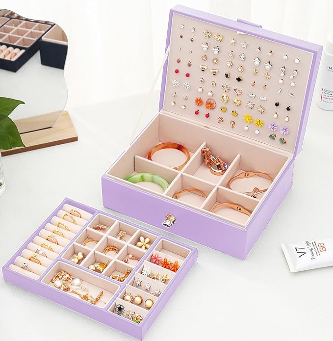 QBestry Girls Jewelry Box Earring Holder Organizer for Girls, Purple