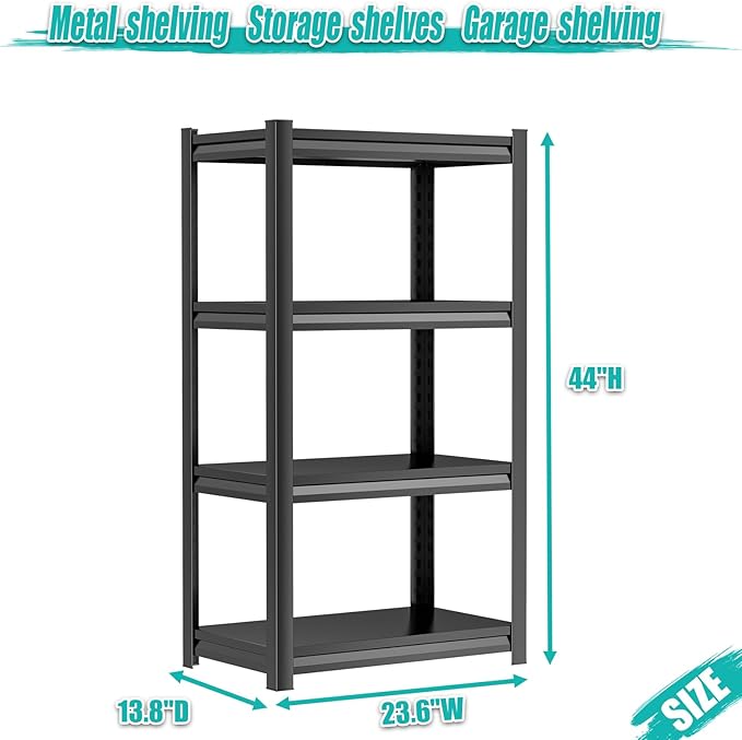 PRESTELION 4-Tier Storage Shelves Adjustable Metal Shelving Unit Garage Shelving Heavy Duty Storage Rack for Laundry Bathroom Kitchen Pantry Closet(13.8" D x 23.6" W x 44" H),Black