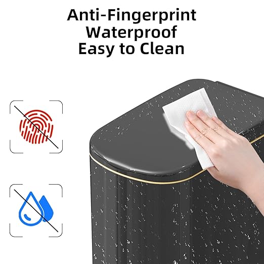 KSSKSS 2.6 Gallon Slim Bathroom Trash Can with Soft-Close Foot Pedal, 10L Stainless Steel Garbage Can with Removable Liner Bucket, for Narrow Spaces,Bathroom, Bedroom (Titanium Black)