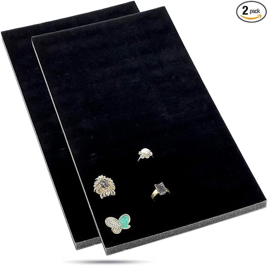 TheDisplayGuys For Your Modern Living 2-Pack 72-Ring Vertical Holders Velvet Foam Padding Jewelry Inserts - Tray/Case Liners - Retail Display, Storage (Black) by The Display Guys