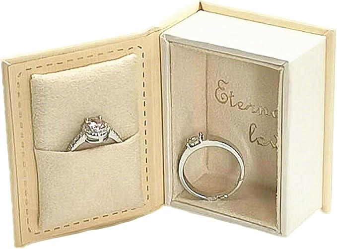 Book Shaped Ring Box - Vintage Engagement Ring Box with Hinged Lid for Proposal Engagement Wedding, Proposal Ring Case -PRB016-Yellow