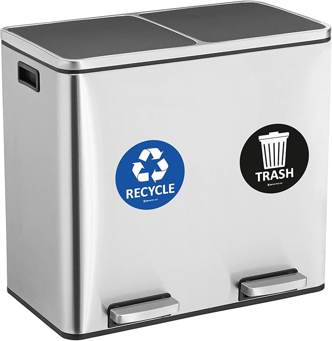 IGNIXIA Recycle & Trash Stickers Combo, Trash Bin Decals Recycle Sticker Trash Symbols Sticker 4 X 4 Inches PVC Vinyl Self Adhesive (Blue and Black)