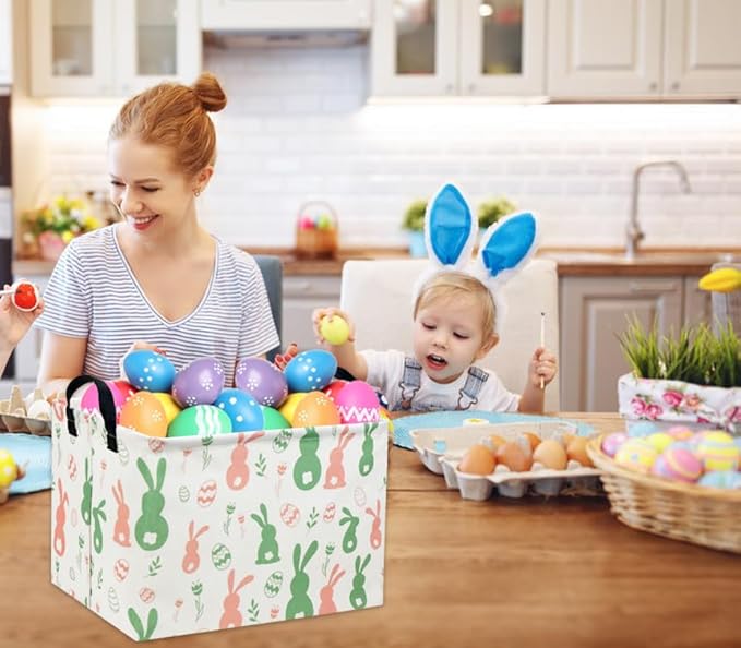 Easter Baskets for Kids Gift Bunny Basket Empty for Boys and Girls Rectangular Toy Storage Bins Organizer Bin Box Cute Egg Room Decor for Home(Easter Bunny)
