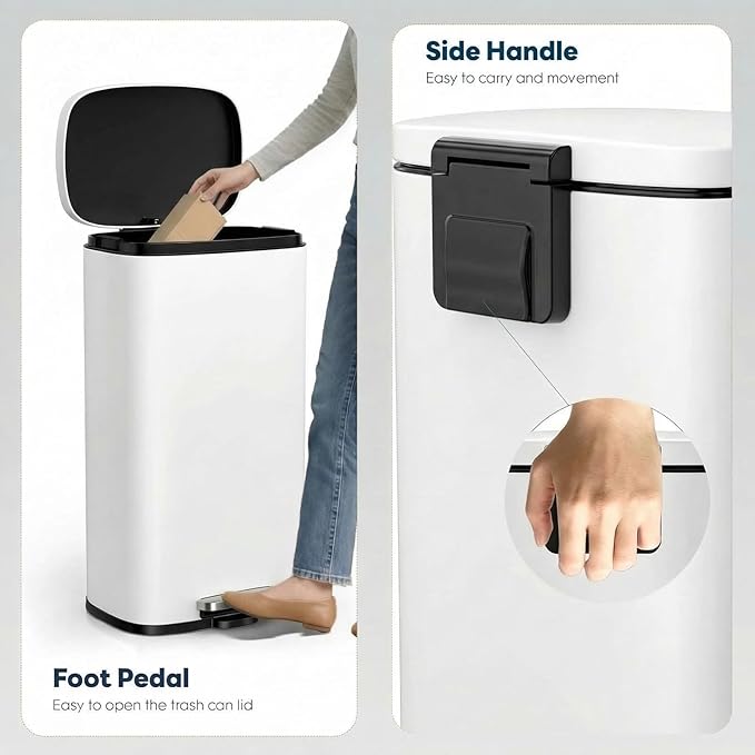 13.2 Gal Kitchen Trash Can, 50L Recycling or Garbage Bin, Brushed Stainless Steel Waste Basket, Soft&Quiet Close Dustbin, with Step-On Pedal, Removable Inner Bucket, for Home, Office, Living Room
