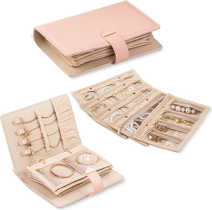 Travel Jewelry Organizer - Waterproof Leather Portable Jewelry Case for Women with Transparent PVC & Suede Lining, Compact Jewelry Storage for Earrings Necklaces Rings