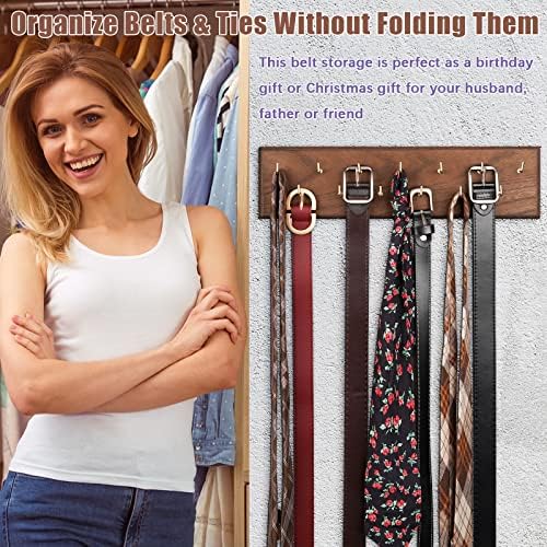 Belt Organizer, Wall Mounted Hanger for Closet, Brown - Image 5
